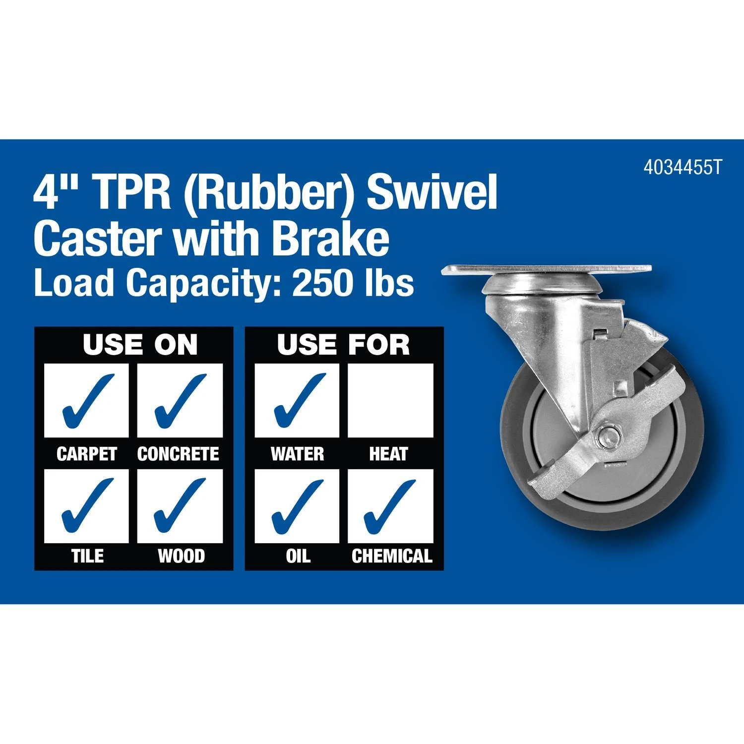 Titan 4 In. D Swivel Thermoplastic Rubber Caster 250 Lb 1 Pk 3 Titan 4 In. D Swivel Thermoplastic Rubber Caster 250 Lb 1 Pk
