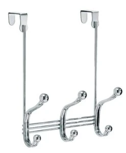 IDesign 8-1/3 In. L Chrome Silver Steel Small/Medium York Lyra 3-Hook Over The Door Rack 1 Pk