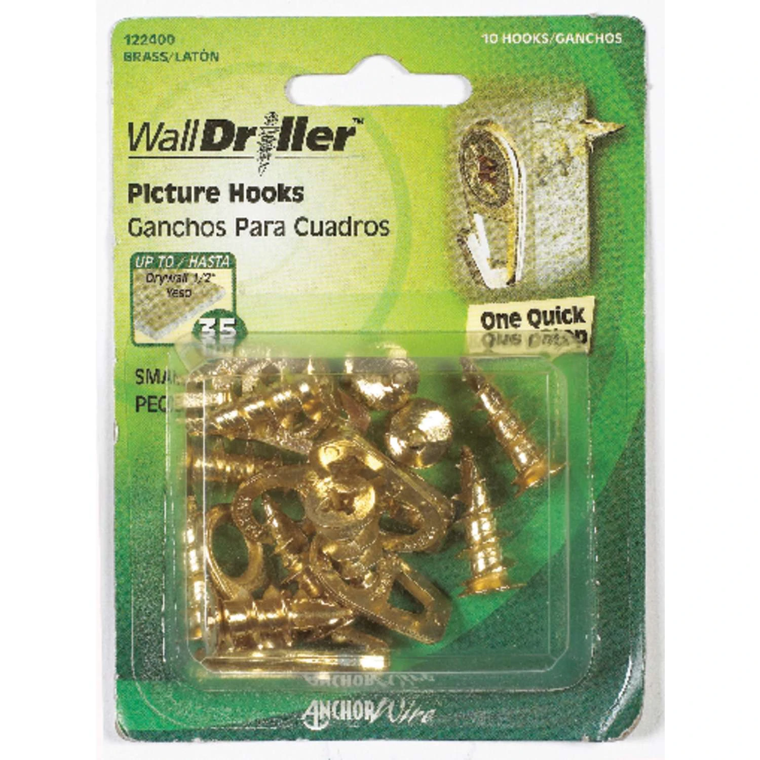 Hillman WallDriller Brass-Plated Gold Drywall Picture Hook 35 Lb 10 Pk 4 Hillman WallDriller Brass-Plated Gold Drywall Picture Hook 35 Lb 10 Pk - Image 2