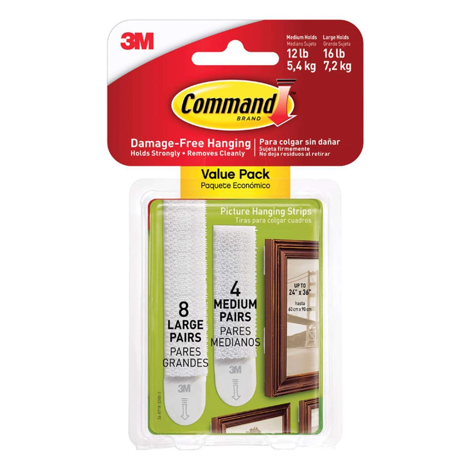 3M Command White Picture Hanging Strips 16 Lb 8 Pk 3 3M Command White Picture Hanging Strips 16 Lb 8 Pk