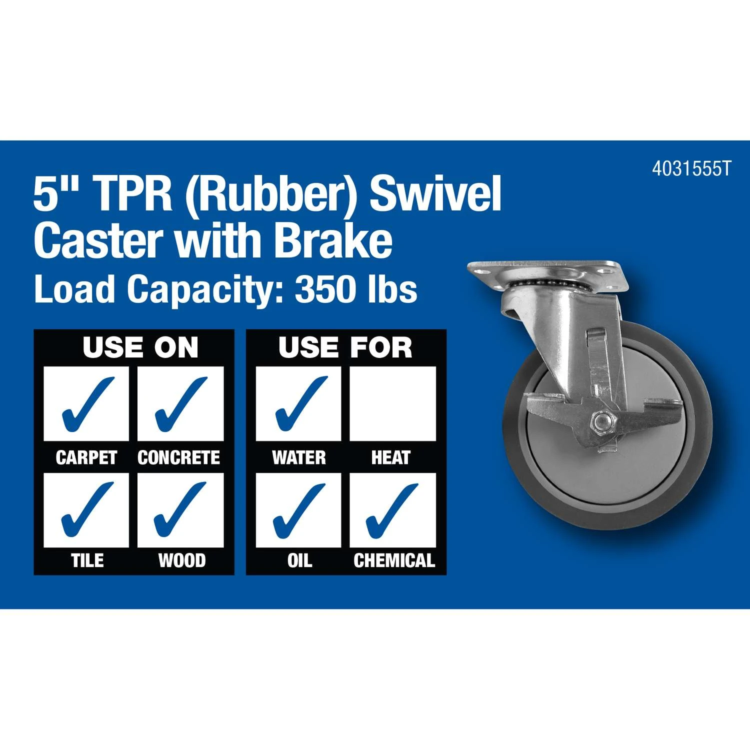 Titan 5 In. D Swivel Thermoplastic Rubber Caster 350 Lb 1 Pk 3 Titan 5 In. D Swivel Thermoplastic Rubber Caster 350 Lb 1 Pk