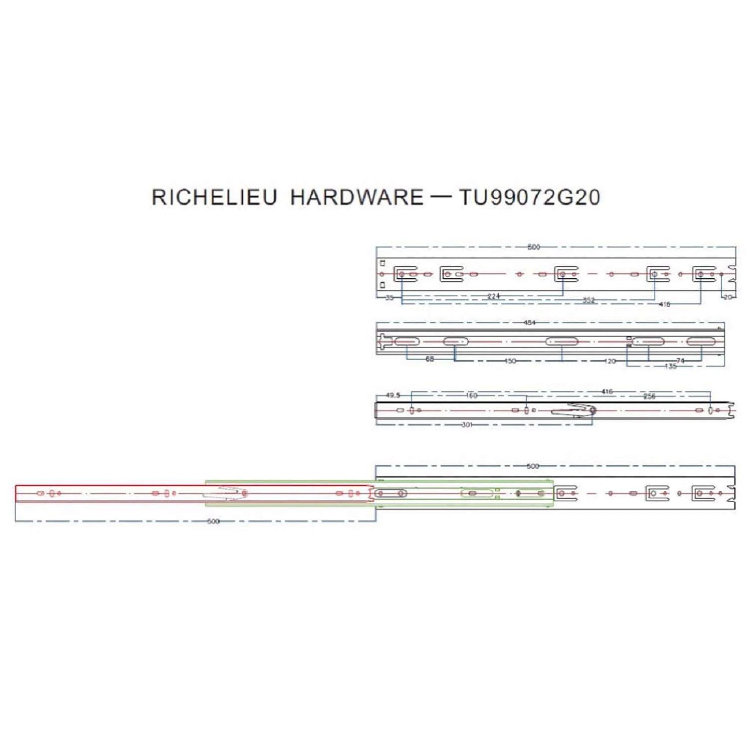 Richelieu TU9997 Series 20 In. L Steel Full Extension Drawer Slide 2 Pk 6 Richelieu TU9997 Series 20 In. L Steel Full Extension Drawer Slide 2 Pk - Image 4
