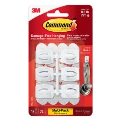 3M Command Mini Plastic Hook 1.375 In. L 18 Pk