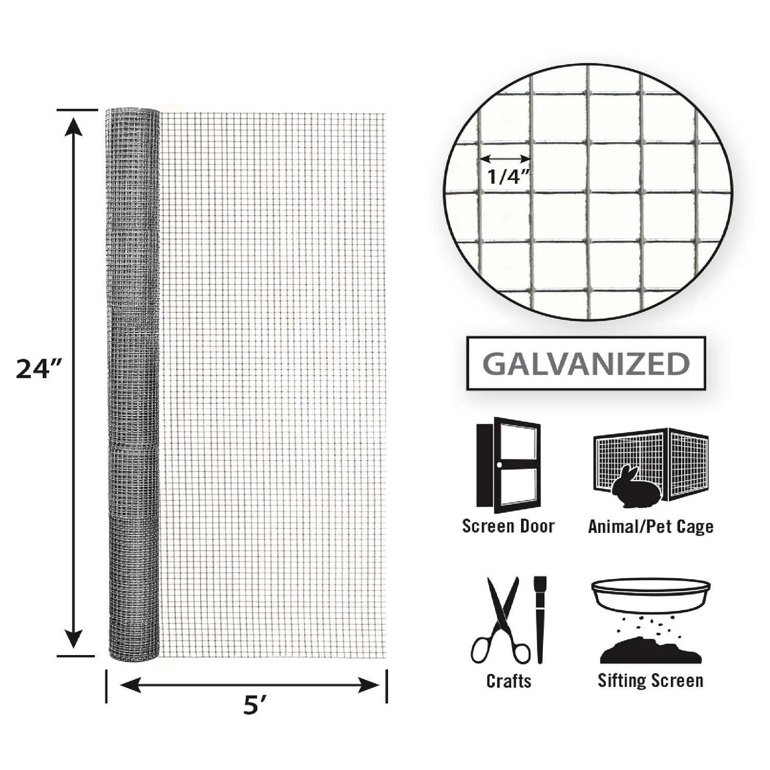 Garden Craft 24 In. H X 5 Ft. L Galvanized Steel Hardware Cloth 1/4 In. 4 Garden Craft 24 In. H X 5 Ft. L Galvanized Steel Hardware Cloth 1/4 In. - Image 2