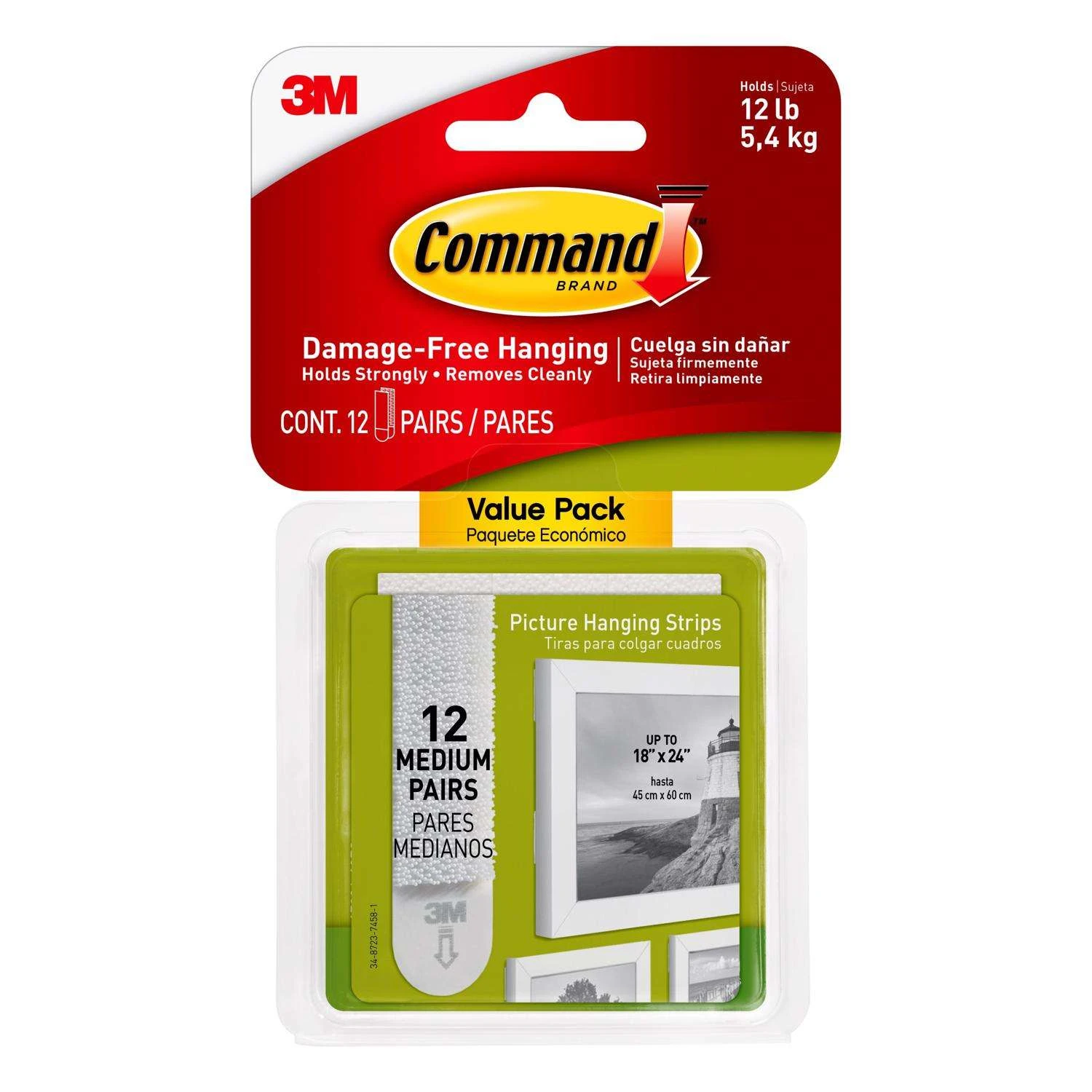3M Command White Medium Picture Hanging Strips 12 Lb 12 Pk 3 3M Command White Medium Picture Hanging Strips 12 Lb 12 Pk