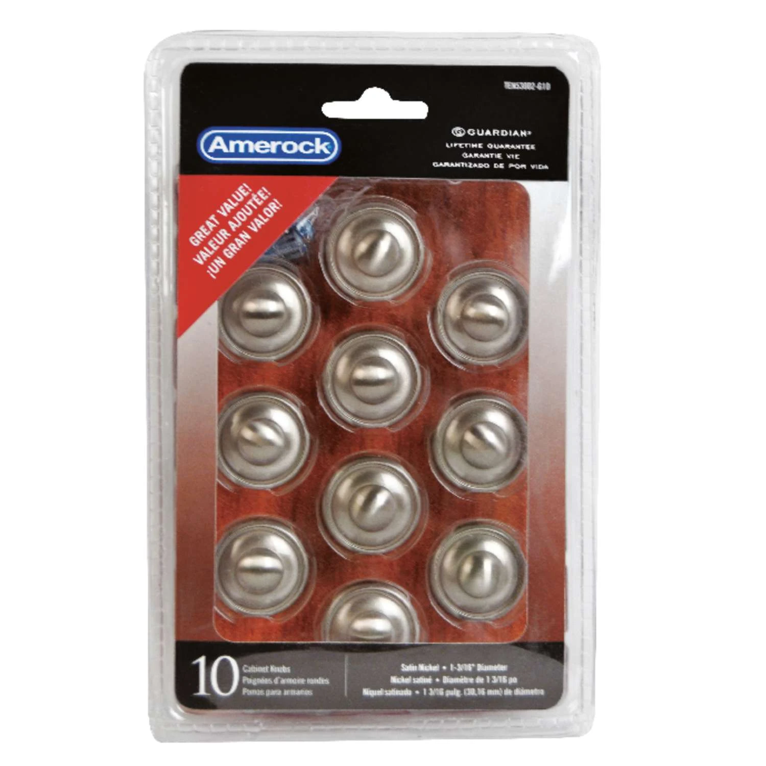 Amerock Allison Round Cabinet Knob 1-3/16 In. D 1 In. Satin Nickel 10 Pk 3 Amerock Allison Round Cabinet Knob 1-3/16 In. D 1 In. Satin Nickel 10 Pk