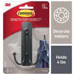 3M Command 2 In. L Matte Black Metal Large Double Hook 4 Lb. Cap. 1 Pk