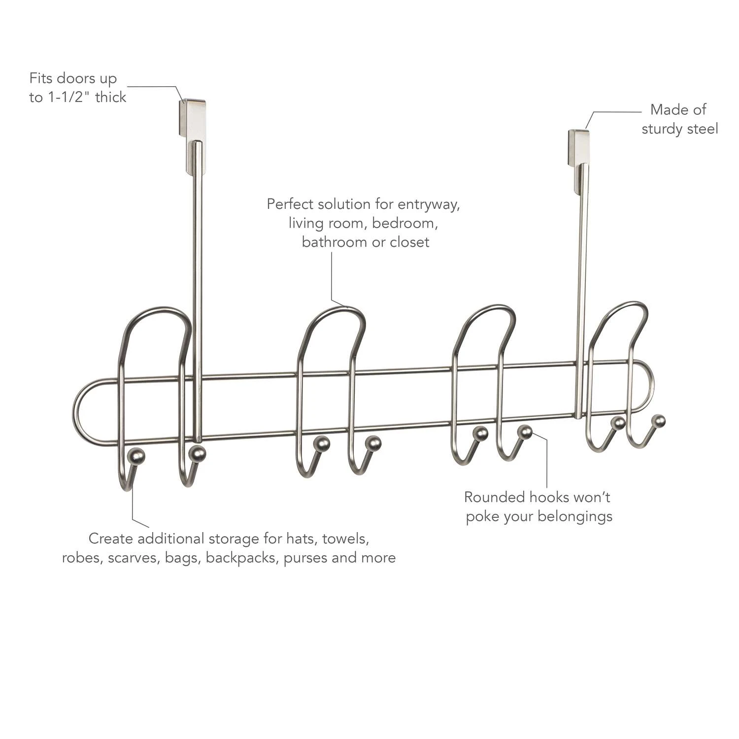 Spectrum 20.75 In. L Silver Steel Over The Door Hook 1 Pk 4 Spectrum 20.75 In. L Silver Steel Over The Door Hook 1 Pk - Image 2