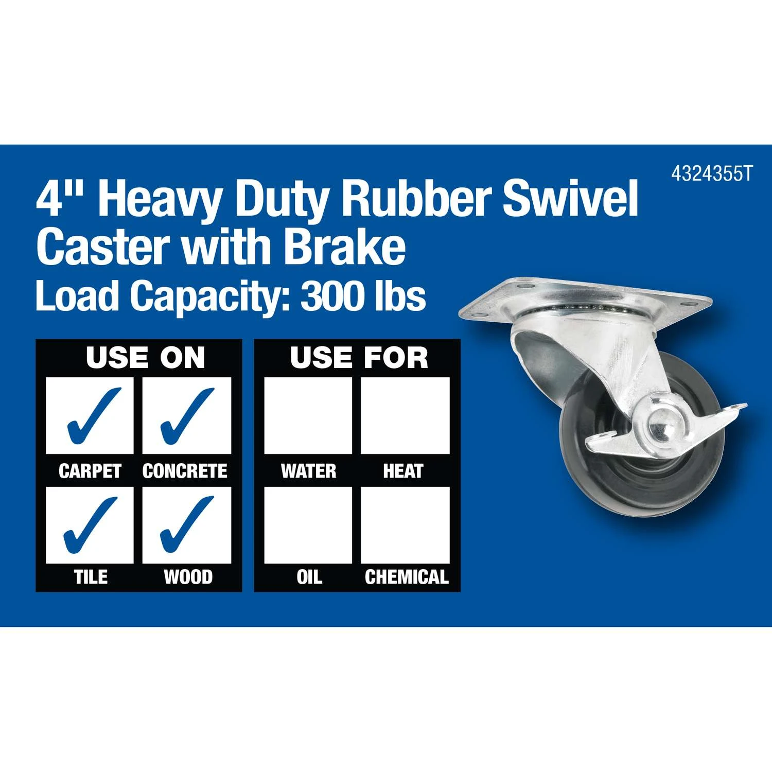 Titan 4 In. D Swivel Rubber Caster 300 Lb 1 Pk 3 Titan 4 In. D Swivel Rubber Caster 300 Lb 1 Pk