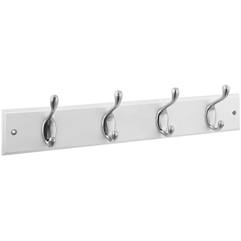 National Hardware 18 In. L Satin Nickel White Wood Rail Hook Rack 1 Pk 3 National Hardware 18 In. L Satin Nickel White Wood Rail Hook Rack 1 Pk