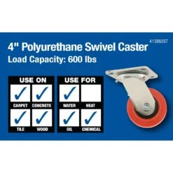 Titan 4 In. D Swivel Polyurethane Caster 600 Lb 1 Pk