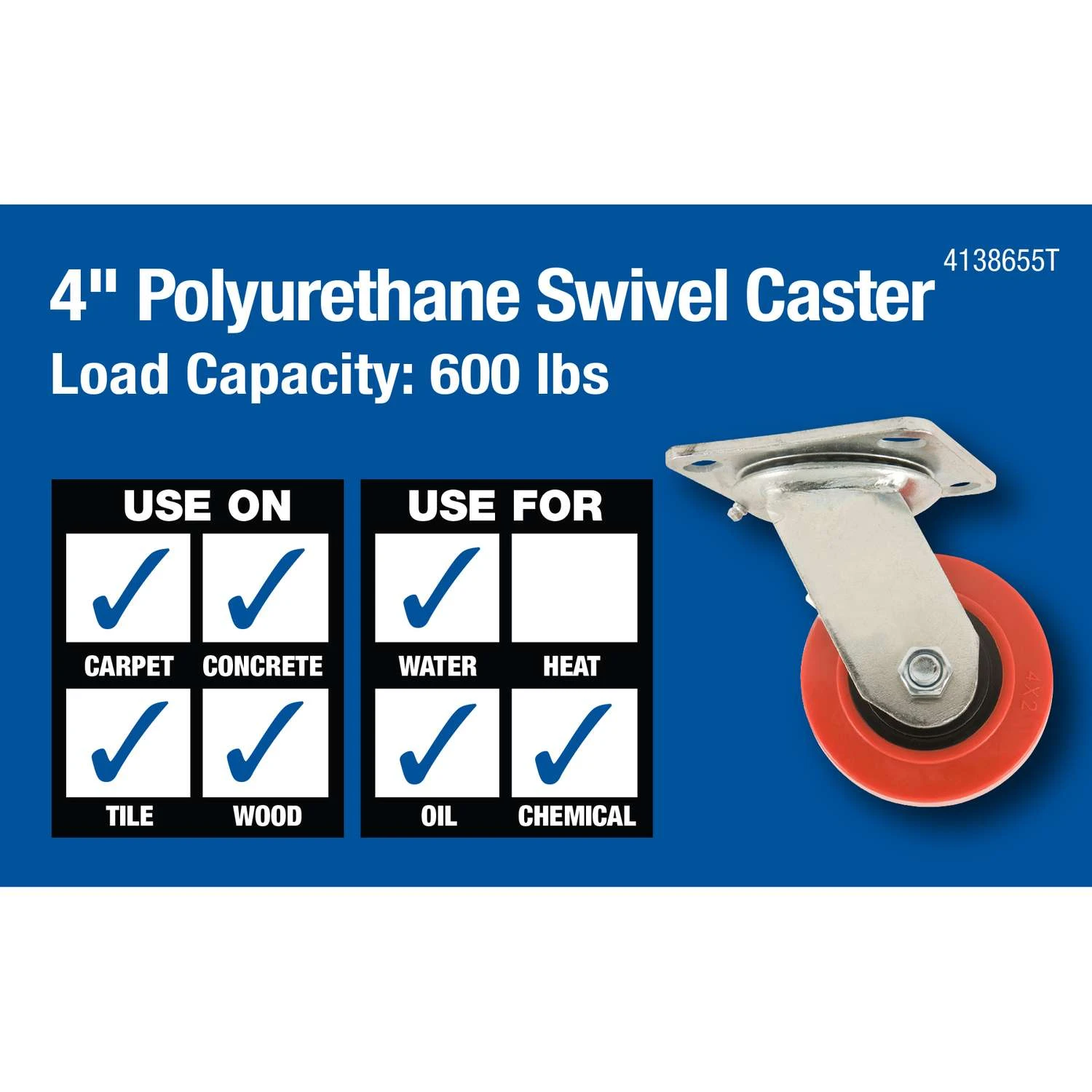 Titan 4 In. D Swivel Polyurethane Caster 600 Lb 1 Pk 3 Titan 4 In. D Swivel Polyurethane Caster 600 Lb 1 Pk