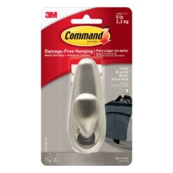 3M Command 4-1/8 In. L Brushed Nickel Metal Large Hook 5 Lb. Cap. 1 Pk