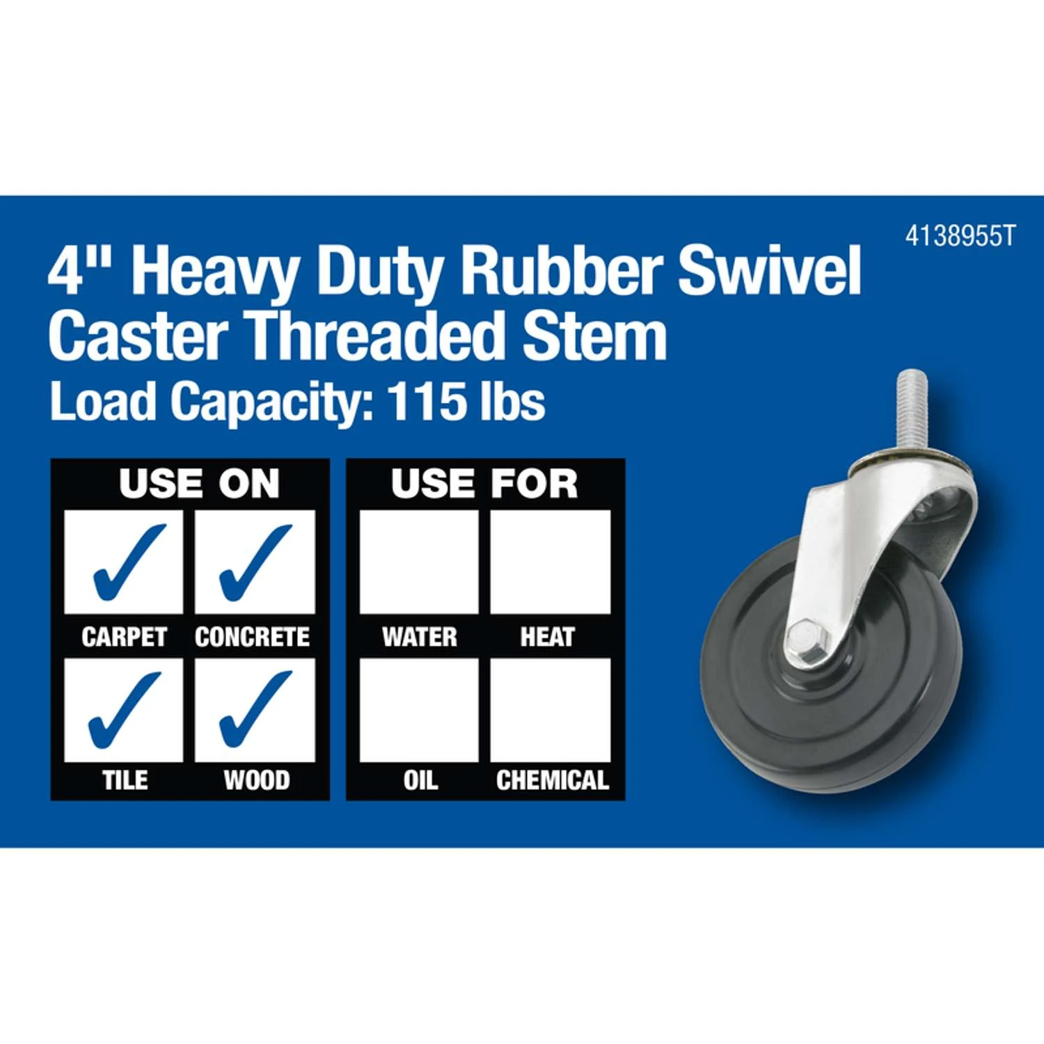 Titan 4 In. D Swivel Rubber Caster 115 Lb 1 Pk 3 Titan 4 In. D Swivel Rubber Caster 115 Lb 1 Pk